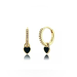 Gold and Black Heart Hoop Earrings